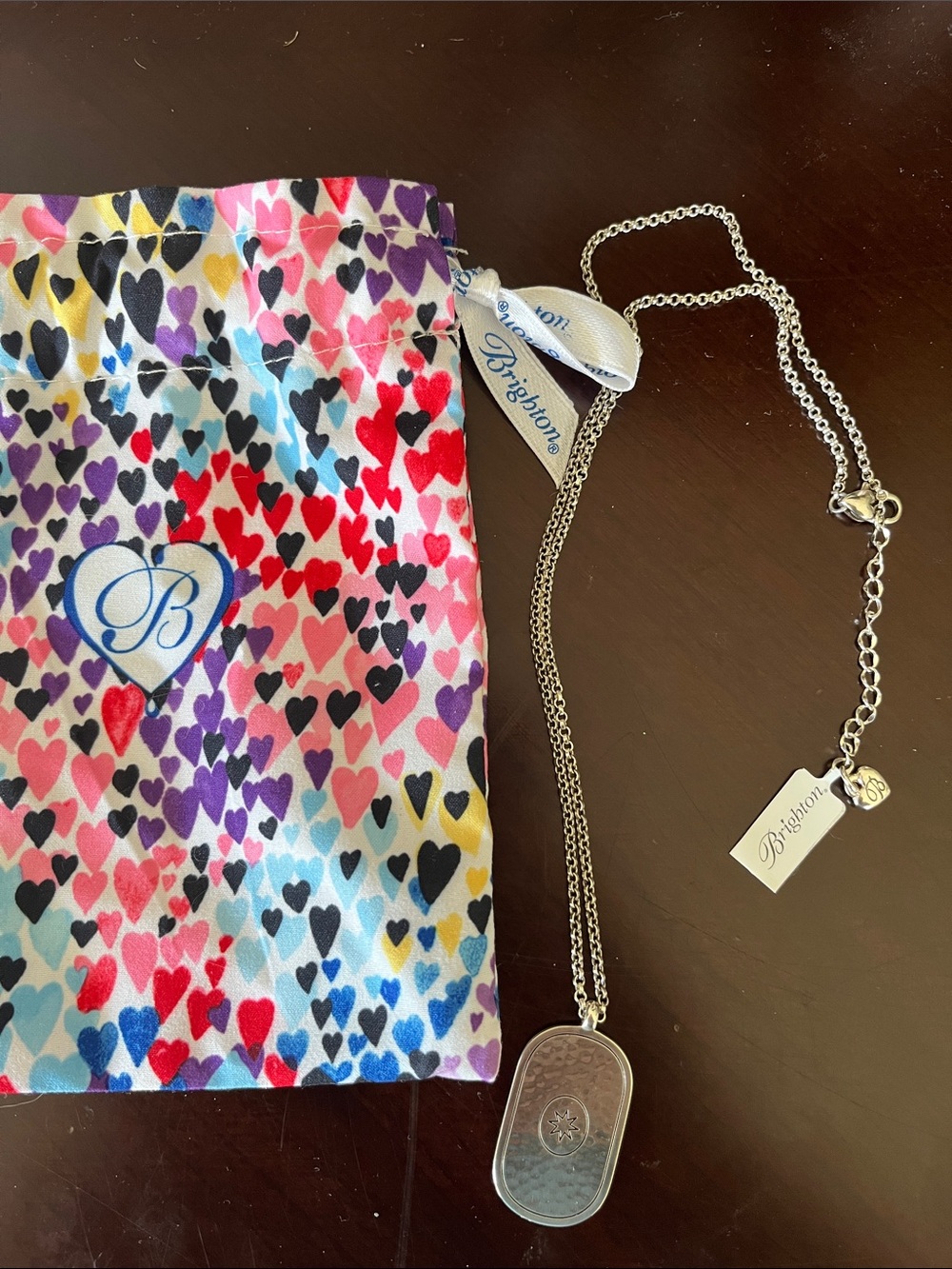 Brighton Silver Pendant Necklace with Multicolor Heart Pouch